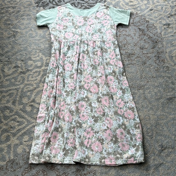 Vintage Shenanigans Short Sleeve Floral Maxi Dress Green Pink XL - Picture 6 of 6